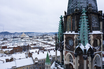 Naklejka premium Aerial veiw on Elizabeth church in Lviv, Ukraine from drone