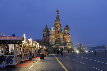 St basil cathedral in Moscow is prepared for Christmas time