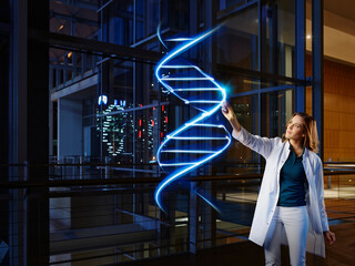 Female doctor examining DNA in laboratory at hospital