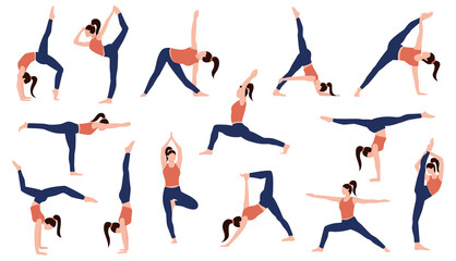 Fototapeta na wymiar Yoga set. Isolated on white background woman yoga. Healthy lifestyle. Vector illustration