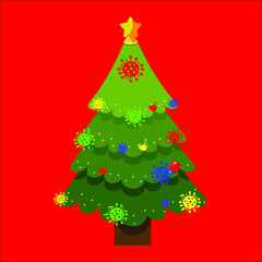 Christmas tree with covid-19. Pandemic tree vector icons on red background
