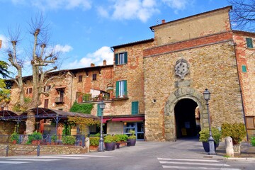 landscape of the medieval village of Lucignano in the province of Arezzo in Tuscany, Italy. It is a small town of ancient origins enclosed by walls overlooking the Valdichiana