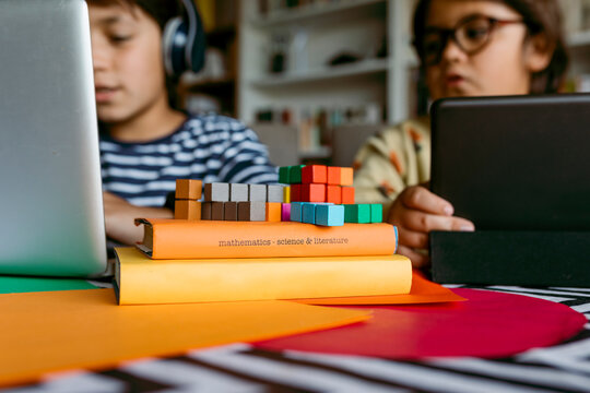 Textbooks kept on table at home