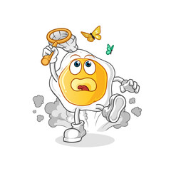 Fototapeta premium fried eggs catch butterfly illustration. character vector