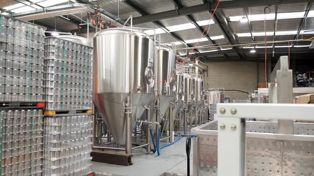 Smooth pan around indoor brewery