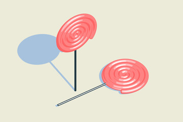 Candy pattern, pink lollipop with pale yellow background, raster illustration.