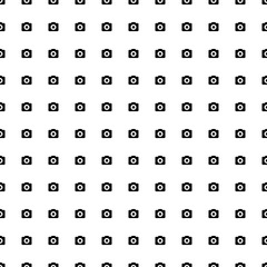 Square seamless background pattern from geometric shapes. The pattern is evenly filled with black photo camera symbols. Vector illustration on white background