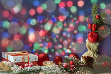 Christmas decorations on a colored background with space for text