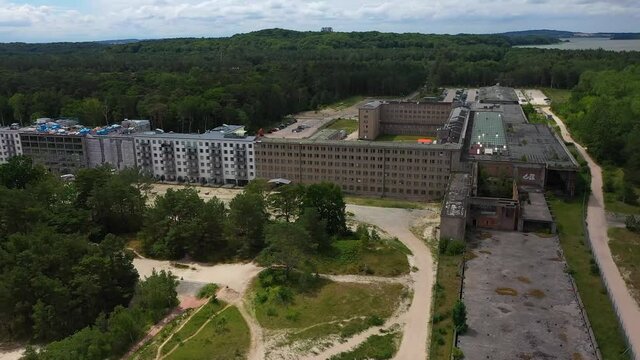 Aerial View Of The Famous Colossus Of Prora In Rugen Germany - orbiting drone shot