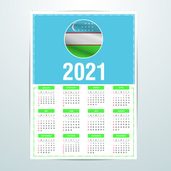 Uzbekistan Calendar 2021- Country Flag Banner - Happy New Year