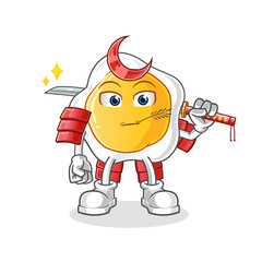 Obraz premium fried eggs samurai cartoon. cartoon mascot vector