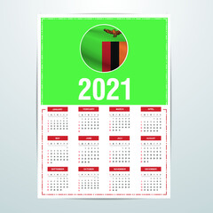 Zambia Calendar 2021- Country Flag Banner - Happy New Year