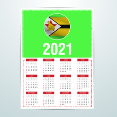 Zimbabwe Calendar 2021- Country Flag Banner - Happy New Year