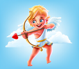 cupid angel in flight with valentines day bow and arrows