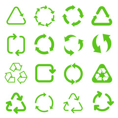 Biodegradable, compostable, recyclable icon set. Set of green arrow recycle. Mega set of recycle icon. Green recycling and rotation arrow icon pack.Vector illustration