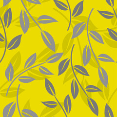 Vector seamless pattern with minimalistic leaves. Botanical background in color of the year 2021.