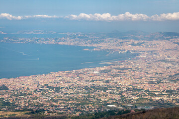 View of the coast of Naples, Italy.