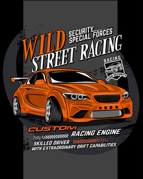 wild street racing, illustration of modified racing car engine