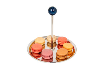 silver service tray with cookies isolated on white background