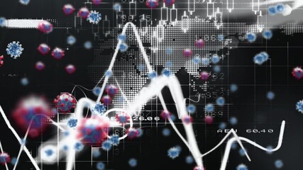 Animation of covid 19 cells over statistics and data processing