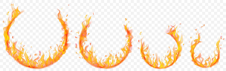 Set of burning arcs in different sizes with translucent fire flames on transparent background. For used on light illustrations. Transparency only in vector format © Olga Moonlight