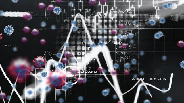 Animation of covid 19 cells over statistics and data processing