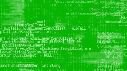 Animation of data processing and binary coding over green background - Powered by Adobe