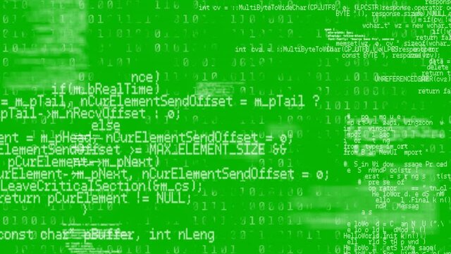 Animation of data processing and binary coding over green background