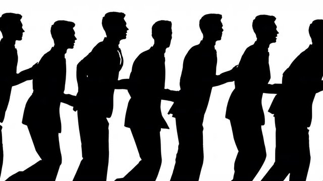 Silhouetted businessman running against white background