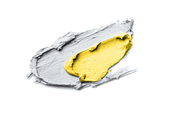 Smear of cosmetic clay tinted in colors 2021 on a white background.