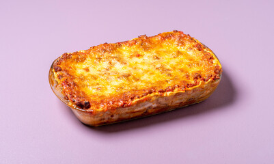 Lasagna casserole with meat and melted cheese. Homemade Italian food