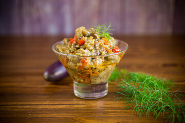 cooked eggplant summer caviar with vegetables in a bowl
