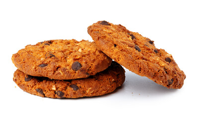 Stack of chocolate chip cookies isolated on white