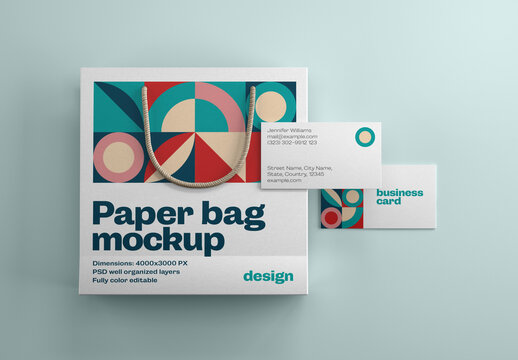 Paper Bag Branding Mockup with Business Cards
