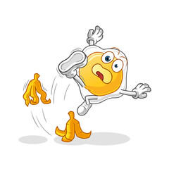 fried eggs slipped on banana character. cartoon mascot vector