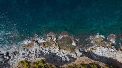 Aerial view. Beautiful rocky coast near the sea.