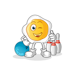 fried eggs play bowling illustration. character vector