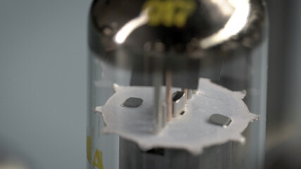 Radio tube close-up. Smooth rotation of the radio component.