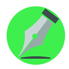 Flat color pen nib icon on green background. Fully editable. Royalty free.	

