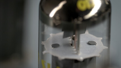 Radio tube close-up. Smooth rotation of the radio component.