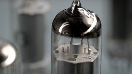 Radio tube close-up. Smooth rotation of the radio component.