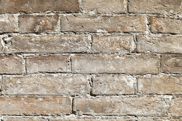 Vintage brick wall, bright bricks with sunlight, close up and empty, space for text