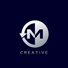 Circle Arrow Letter M Geometrical Logo Negative Space Vector Design