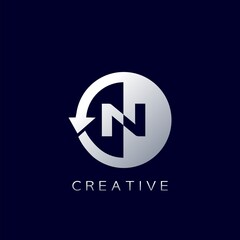 Circle Arrow Letter N Geometrical Logo Negative Space Vector Design