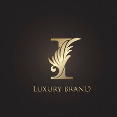 Obraz premium Luxury Letter I Logo Gold Monogram Feather Decorative Ornate Ornament Vector Design