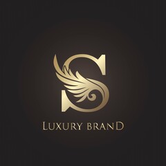 Luxury Letter S Logo Gold Monogram Feather Decorative Ornate Ornament Vector Design