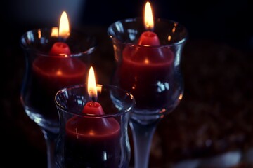 brennende rote Kerzen im Glas