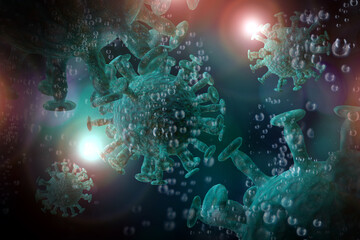 Closeup Coronavirus Cells 3D Illustration