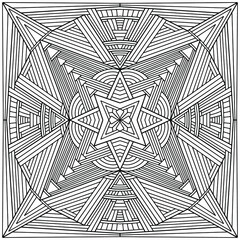 abstract square mandala with linear ornaments drawn on a white background for coloring, vector, mandala