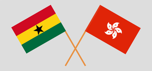 Crossed flags of Ghana and Hong Kong. Official colors. Correct proportion